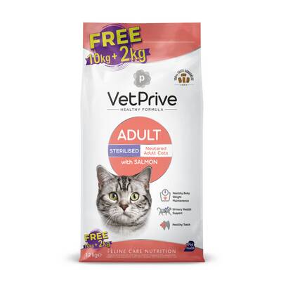 Vet Prive Sterilised Somonlu Kısırlaştırılmış Kedi Maması 10 + 2 Kg