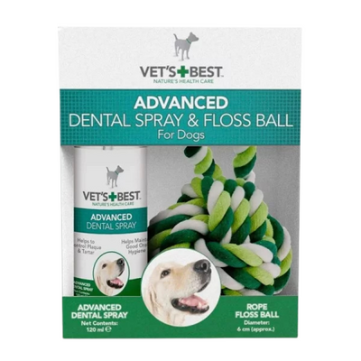 VET'S BEST Köpek Ağız ve Diş Bakım Spreyi 120ml ve Diş Temizleyici Halat Top 16cm (2'li Set)